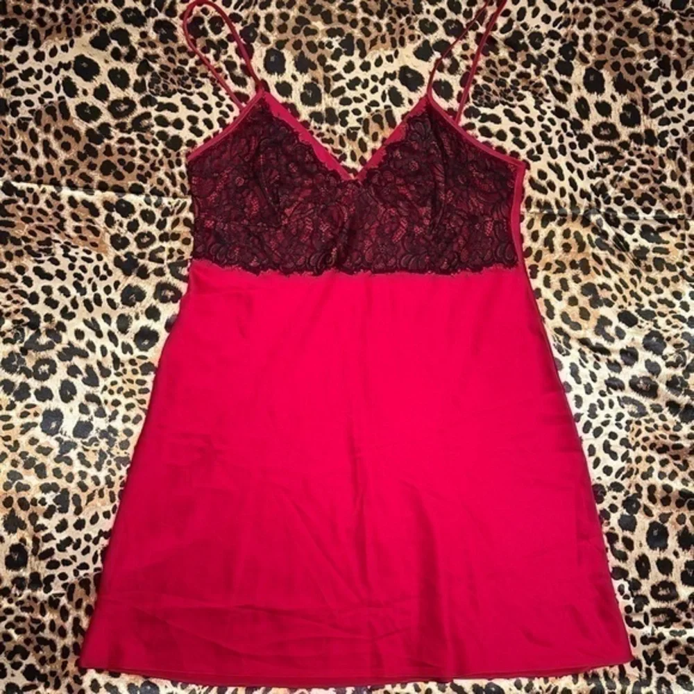 Gilligan & O’Mally Red Slip Dress with Black Lace